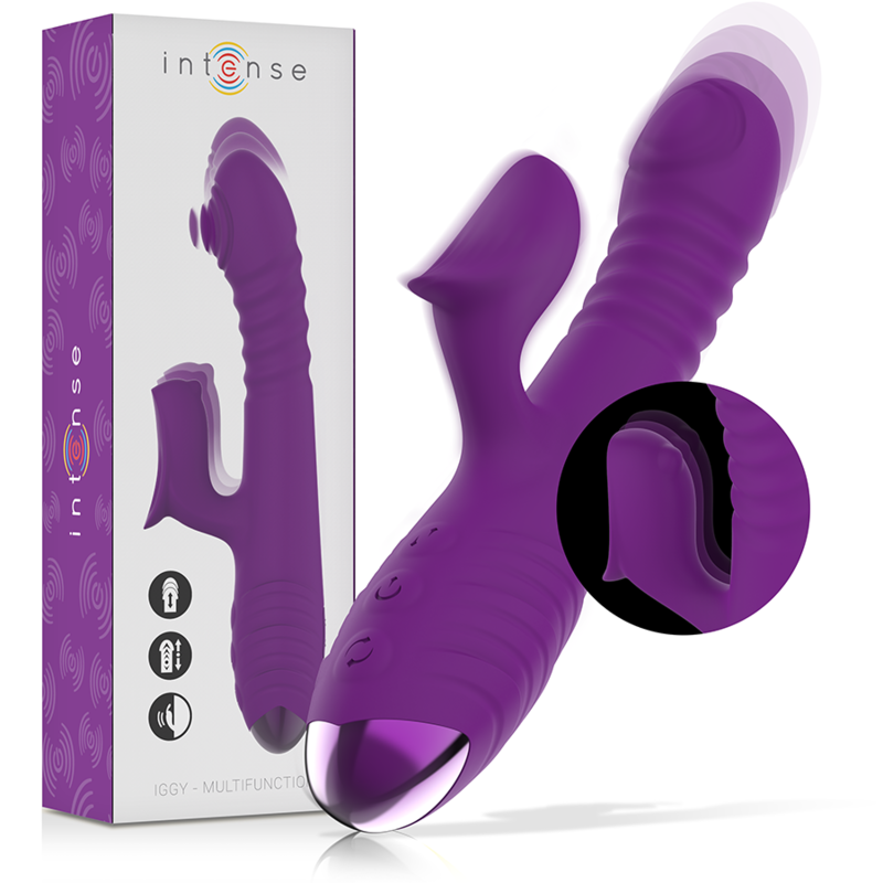 INTENSE – IGGY MULTIFUNCTION RECHARGEABLE VIBRATOR UP DOWN WITH CLITORAL STIMULATOR PURPLE