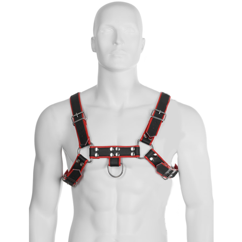 Leather body chain harness iii black / red